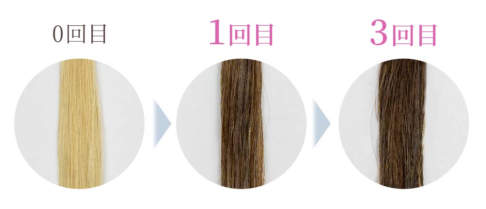 0回目、1回目、3回目の染まり具合