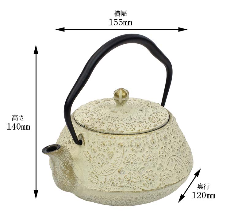 南部鉄瓶急須 腰張型桜（茶こし付）アイボリー｜雑貨・日用品
