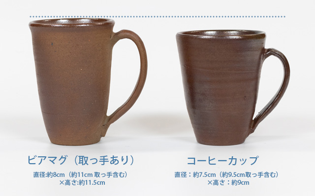 ビアマグ（取っ手あり）とコーヒーカップのサイズの違い